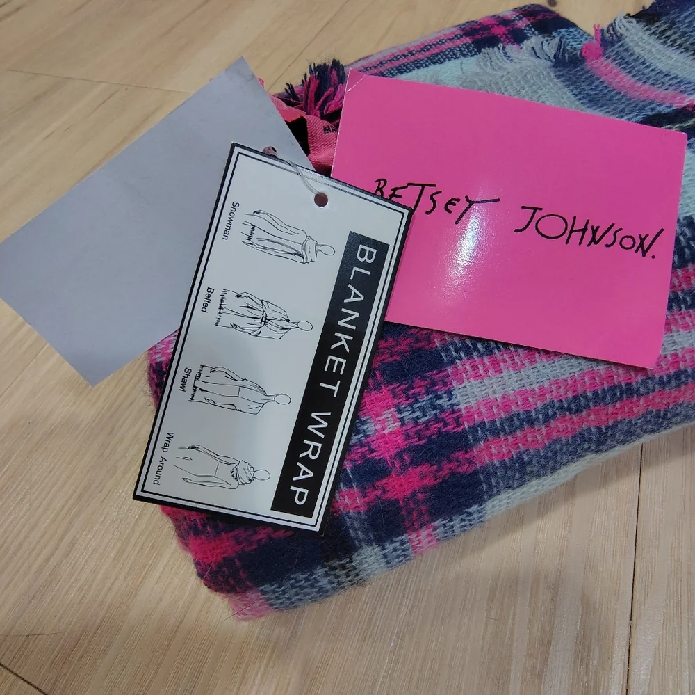 Betsey Johnson Plaid Blanket Wrap Scarf